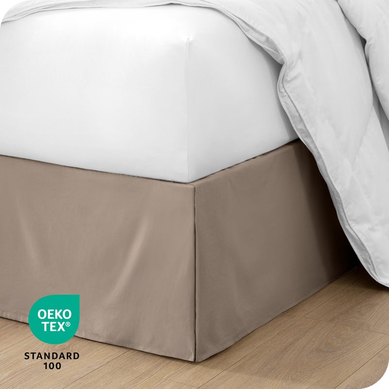Bare Home Full Bed Skirt - 15-Inch Tailored Drop Easy Fit - Bed Skirt for Beds - Center & Corner Pleats (Full, Taupe) - Image 5